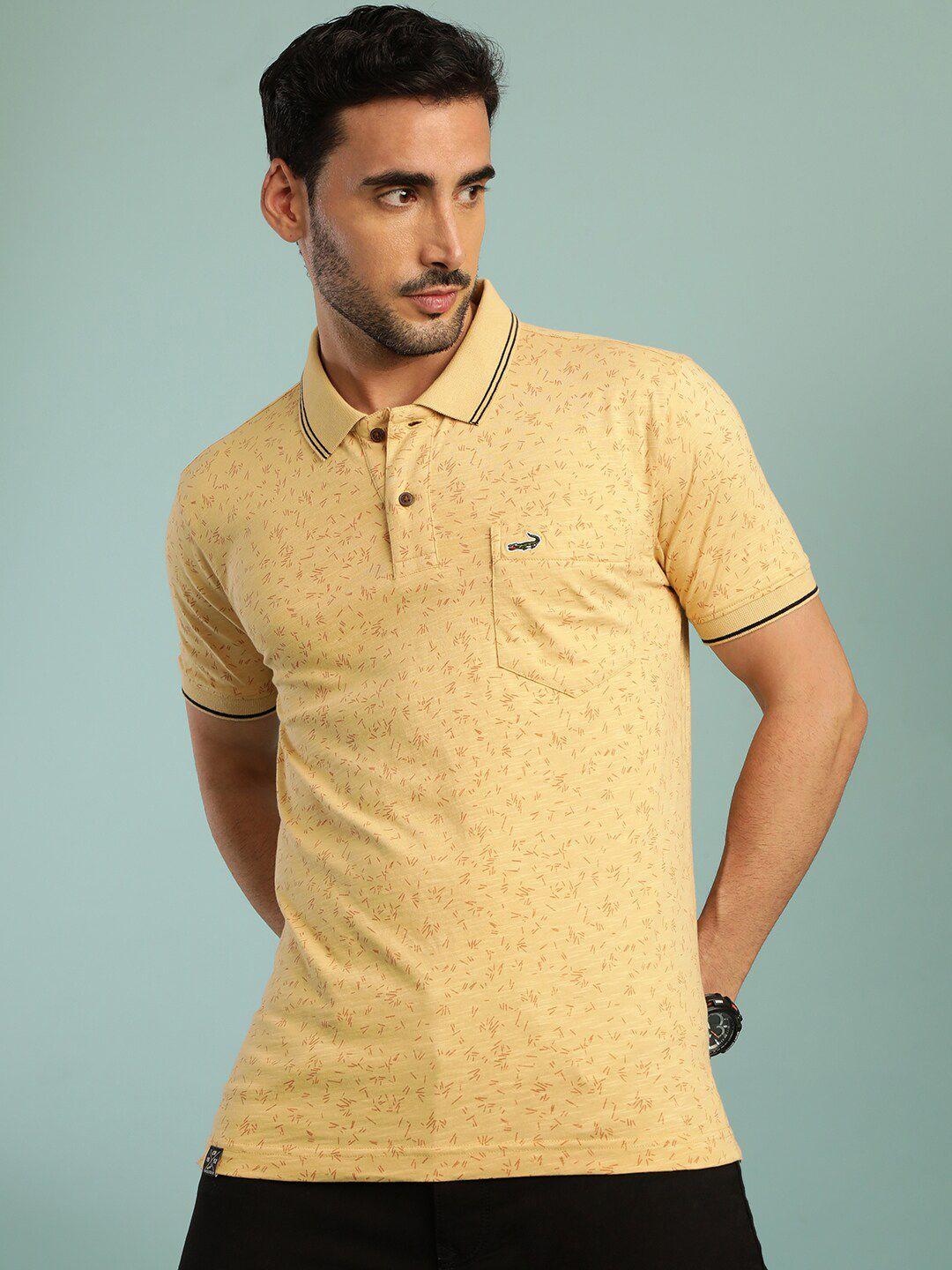 crocodile geometric printed polo collar slim fit cotton t-shirt