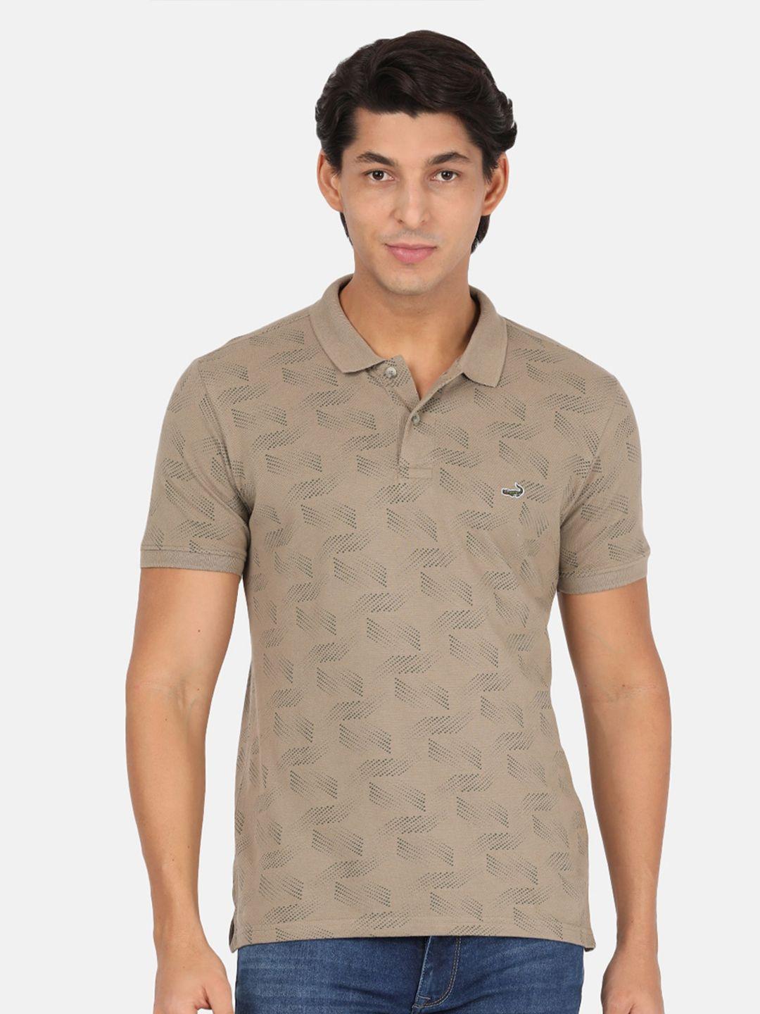 crocodile men beige printed polo collar slim fit t-shirt