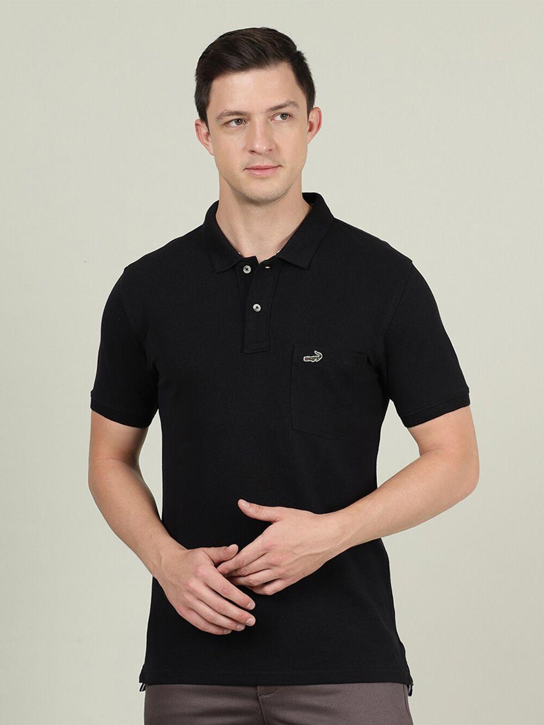 crocodile men black polo collar slim fit cotton t-shirt