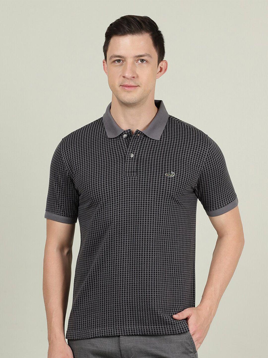 crocodile men black polo collar slim fit cotton t-shirt