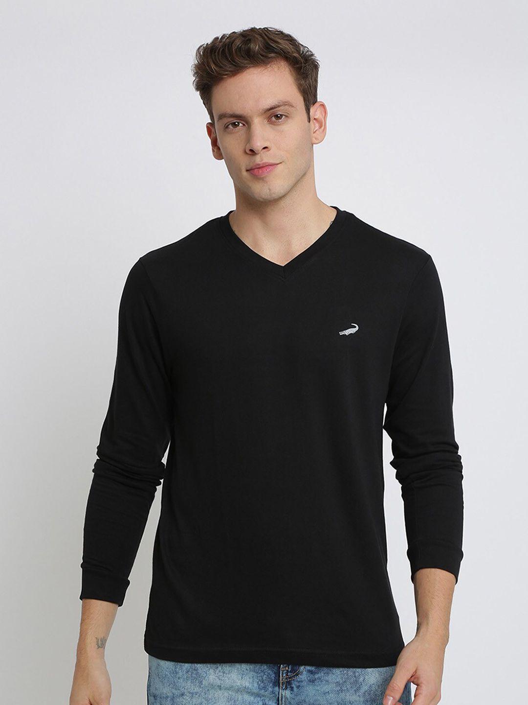 crocodile men black v-neck cotton t-shirt