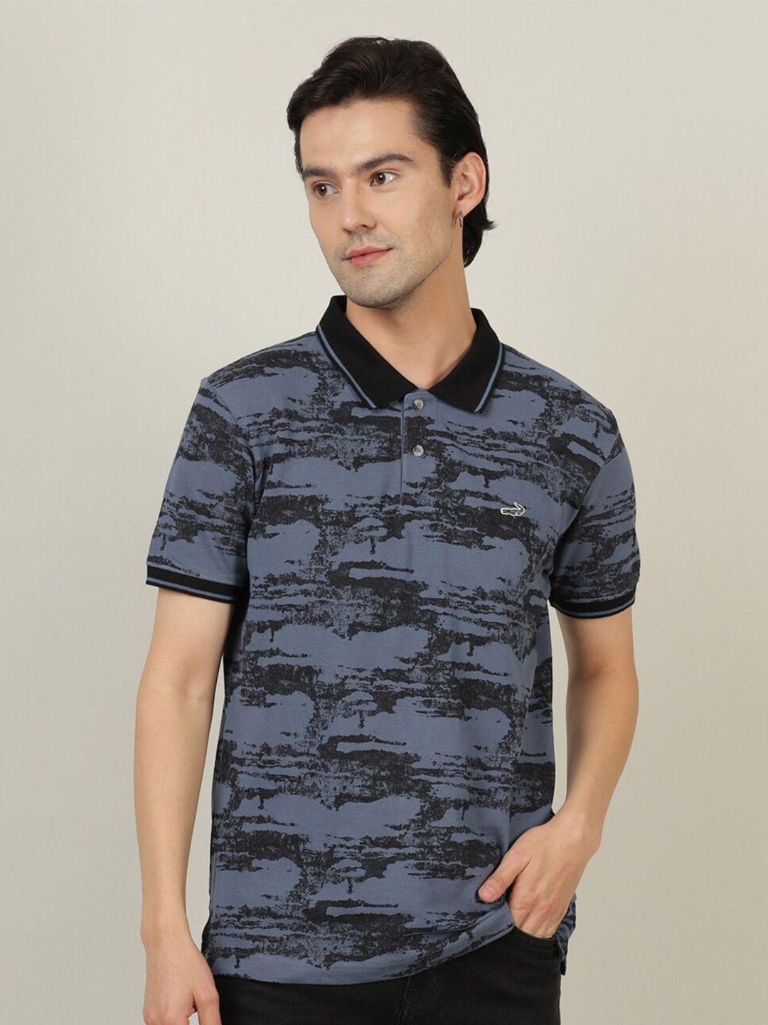 crocodile men blue & black printed polo collar t-shirt