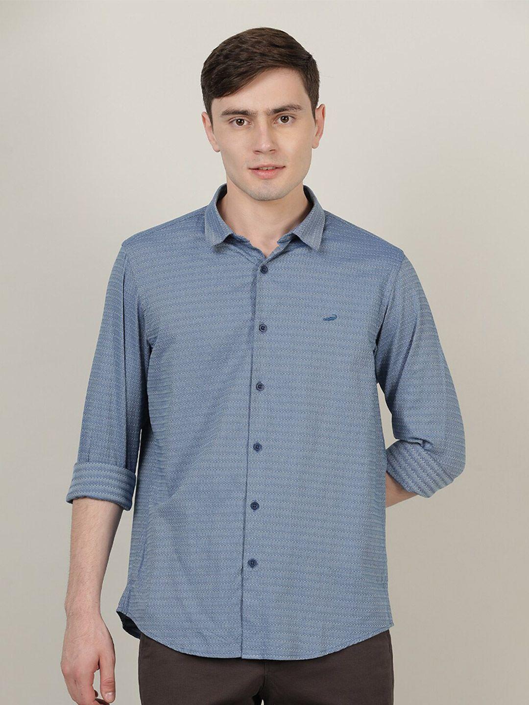 crocodile men blue classic printed casual shirt