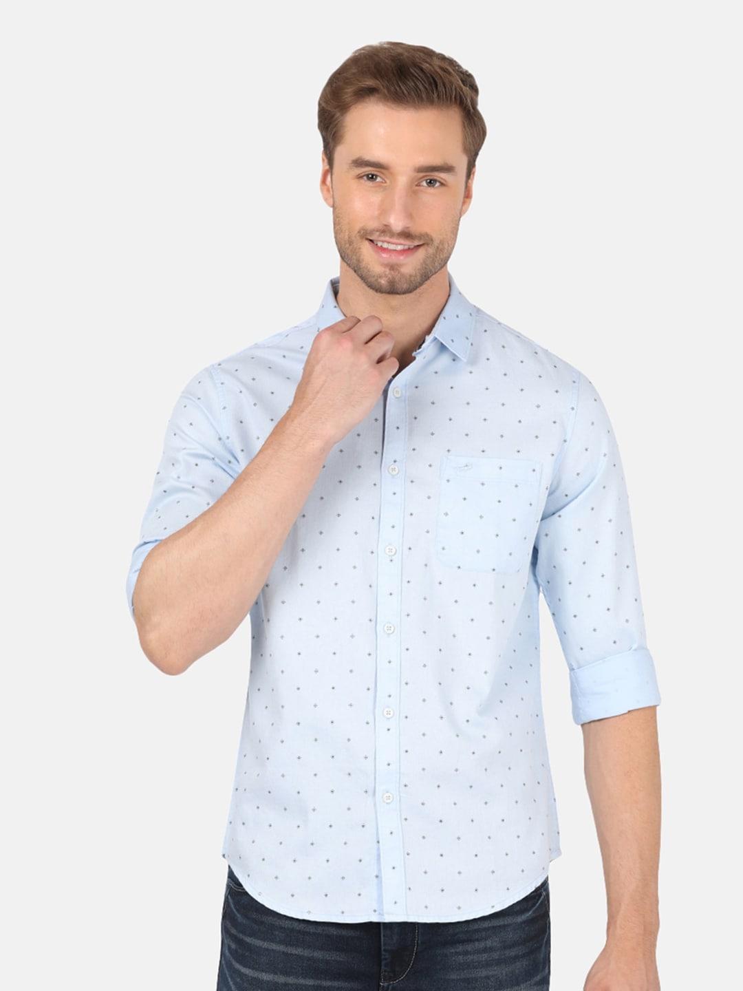 crocodile men blue classic regular fit printed cotton casual shirt