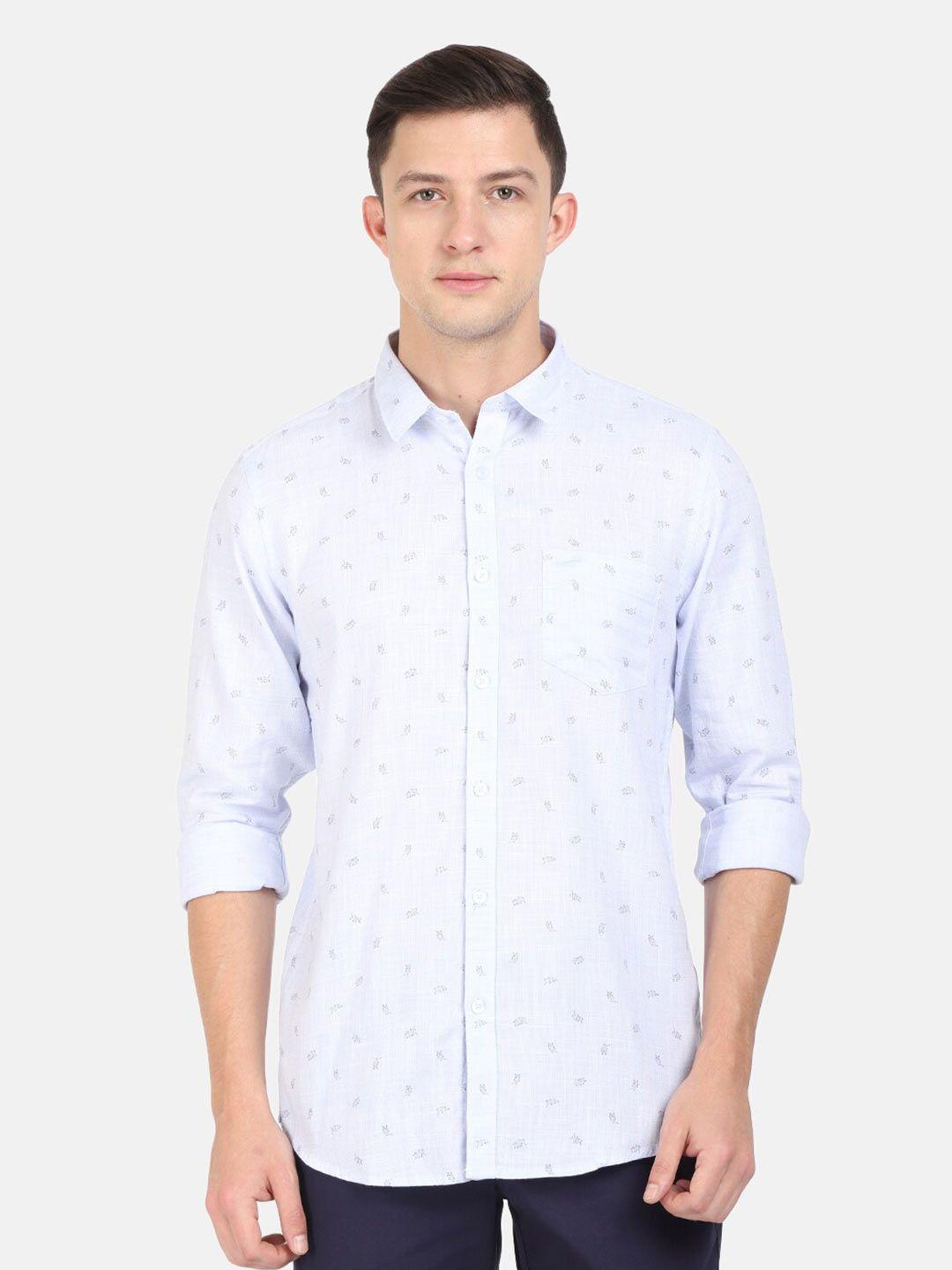 crocodile men blue slim fit printed casual shirt