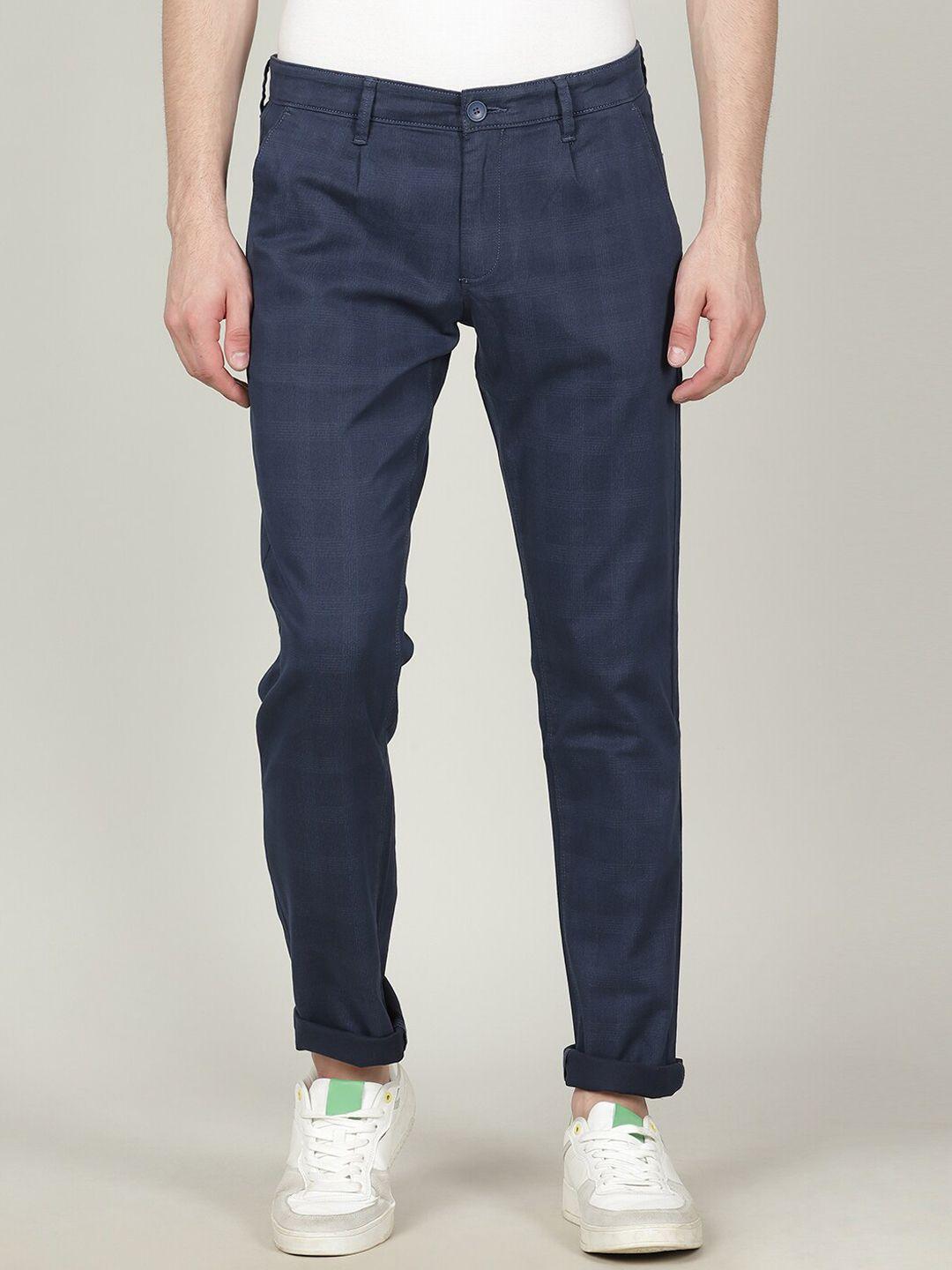 crocodile men checked cotton tailored tapered fit trousers