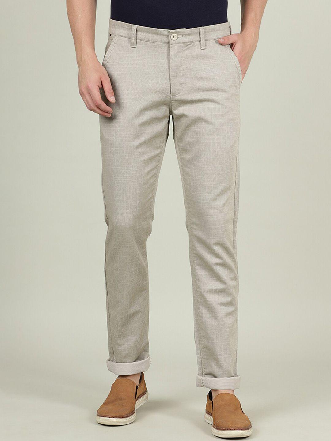 crocodile men cream-coloured smart slim fit cotton chinos trousers