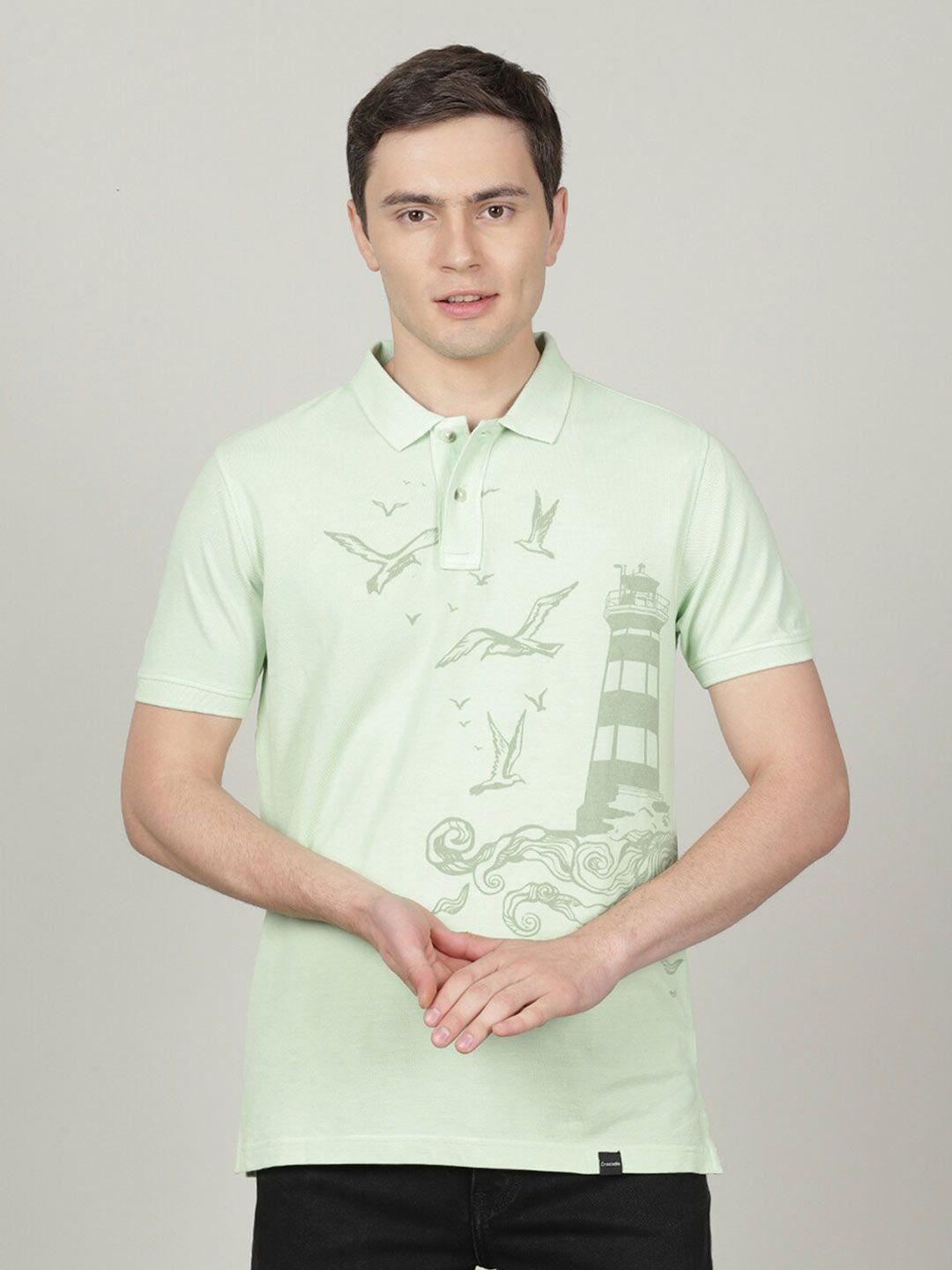 crocodile men green printed polo collar slim fit t-shirt