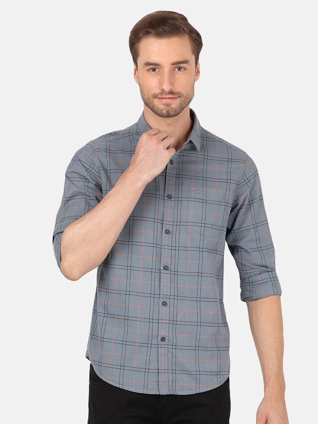 crocodile men grey classic checked casual shirt