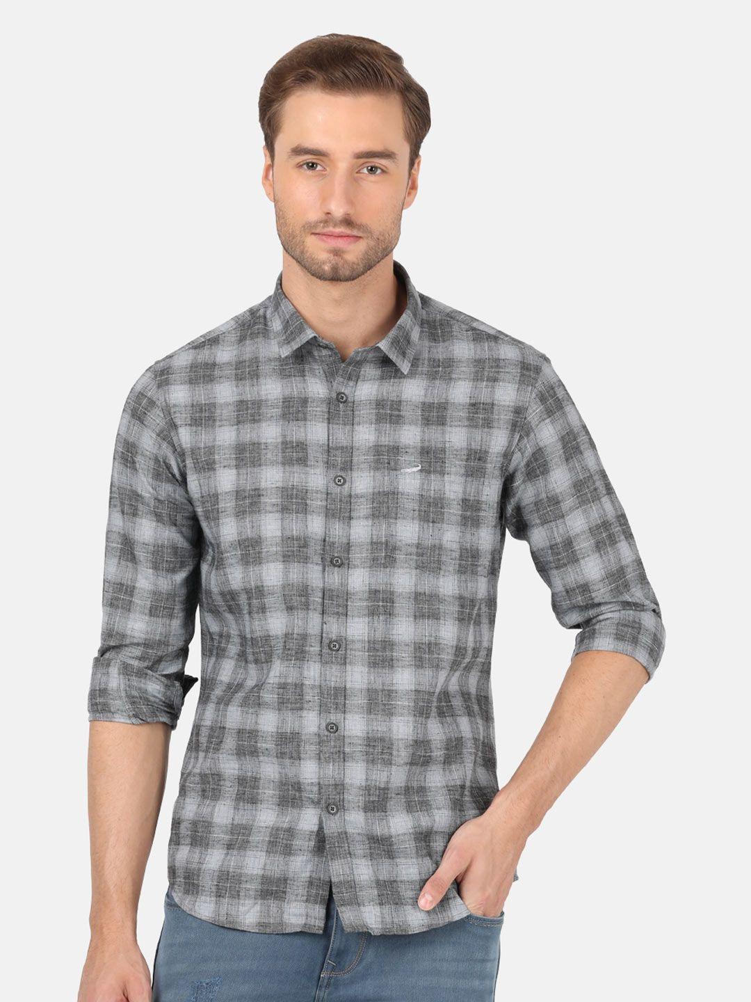 crocodile men grey classic regular fit checked cotton casual shirt