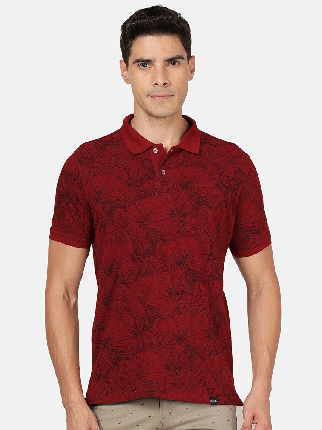 crocodile men maroon & persian plum printed polo collar slim fit t-shirt