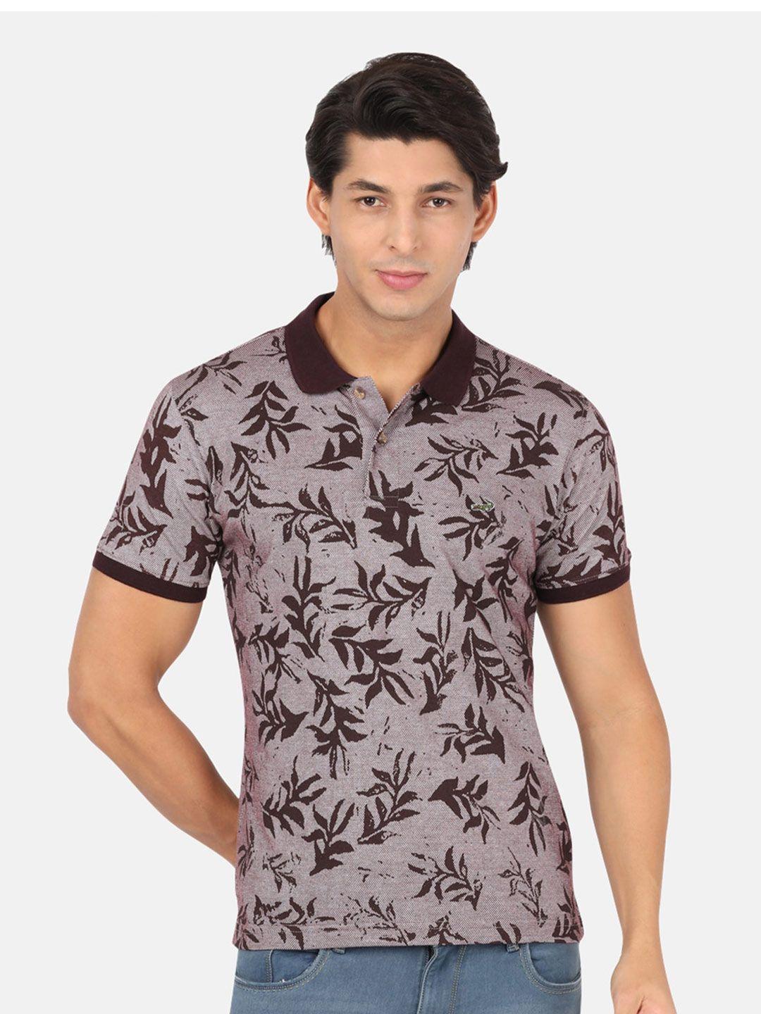 crocodile men maroon printed polo collar slim fit t-shirt