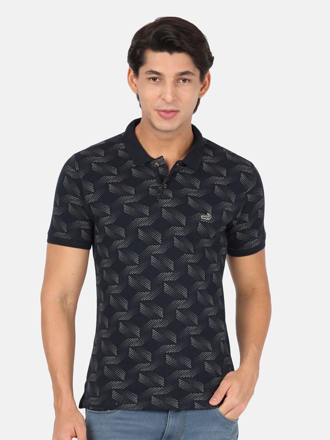 crocodile men navy blue printed polo collar monochrome slim fit t-shirt