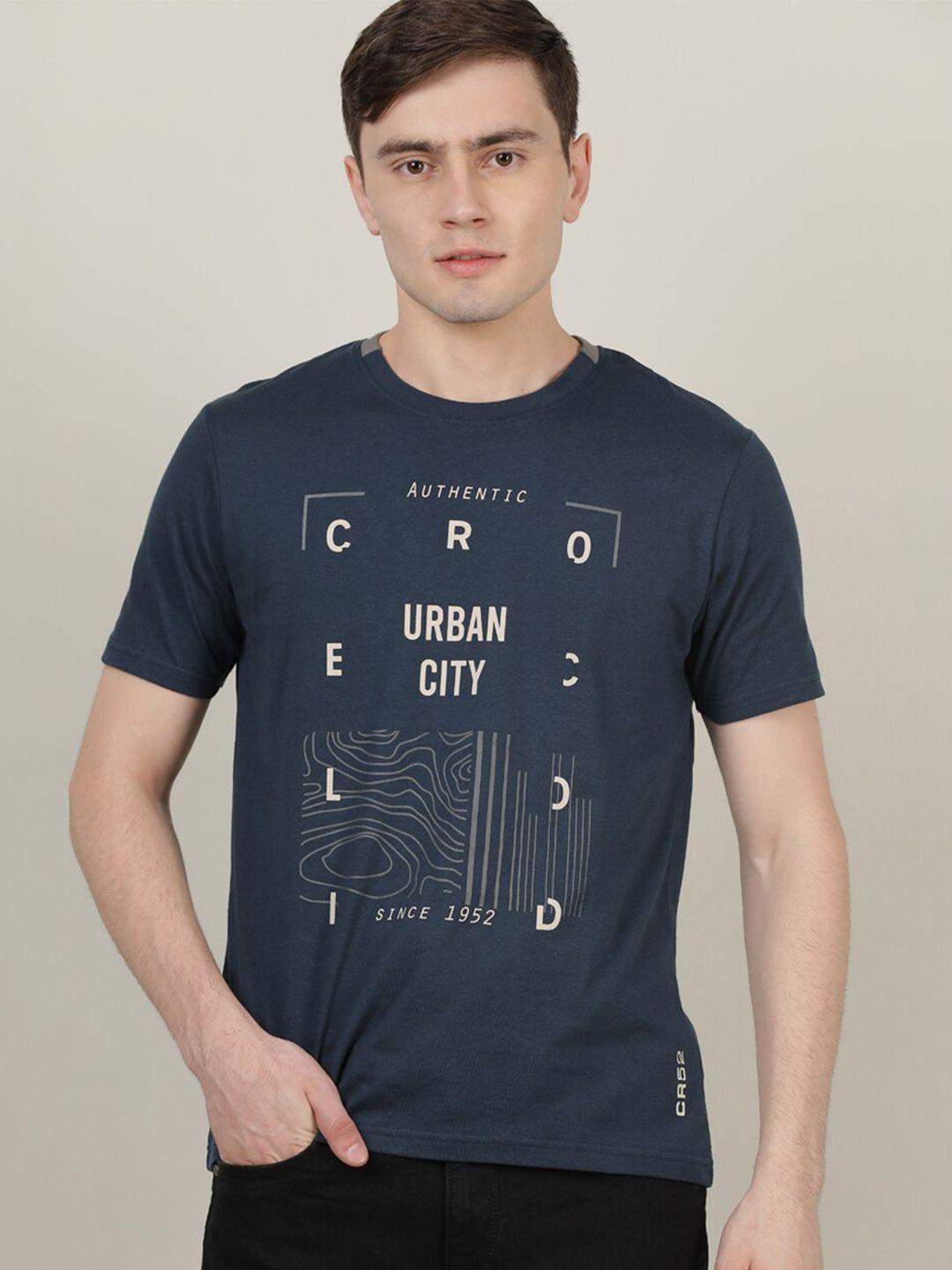 crocodile men navy blue typography printed slim fit cotton t-shirt