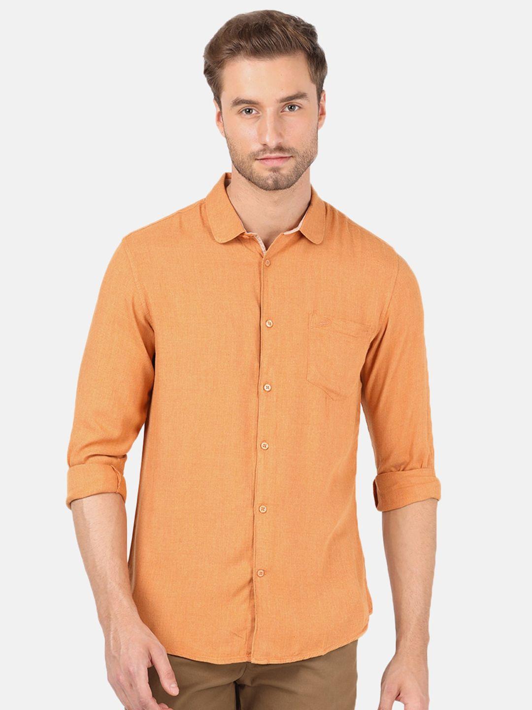 crocodile men orange solid classic cotton casual shirt