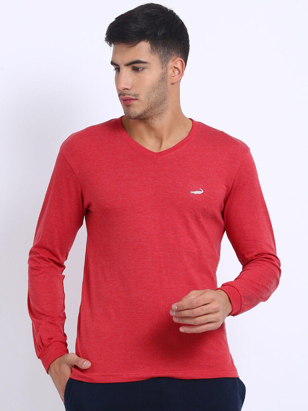 crocodile men red v-neck cotton t-shirt