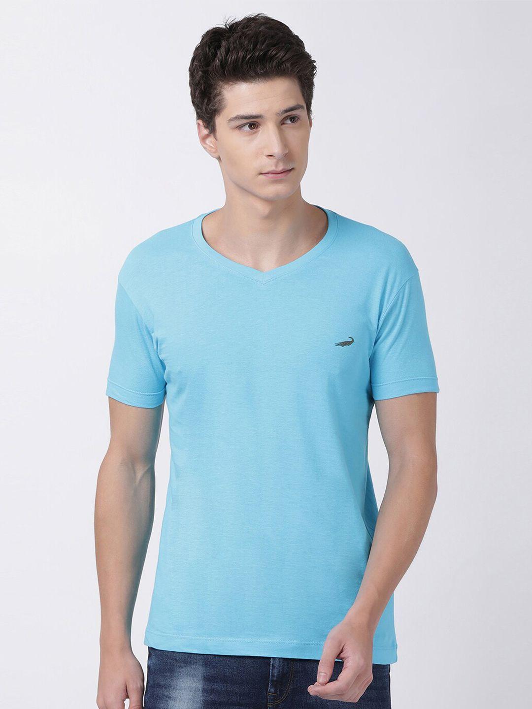 crocodile men turquoise blue v-neck t-shirt