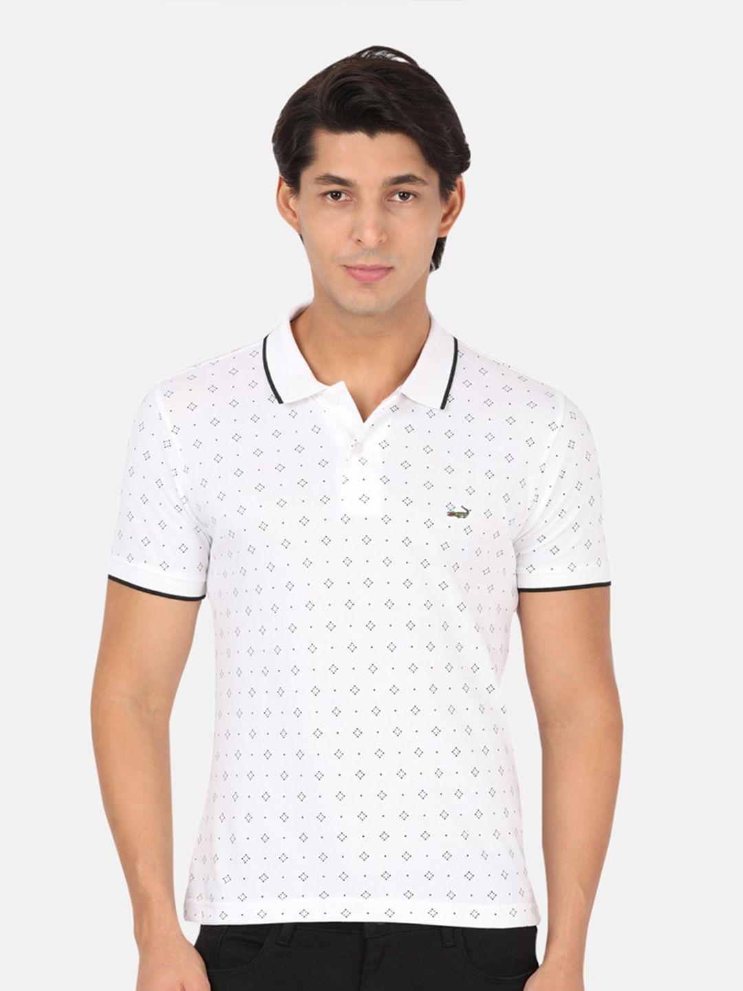 crocodile men white printed polo collar slim fit t-shirt