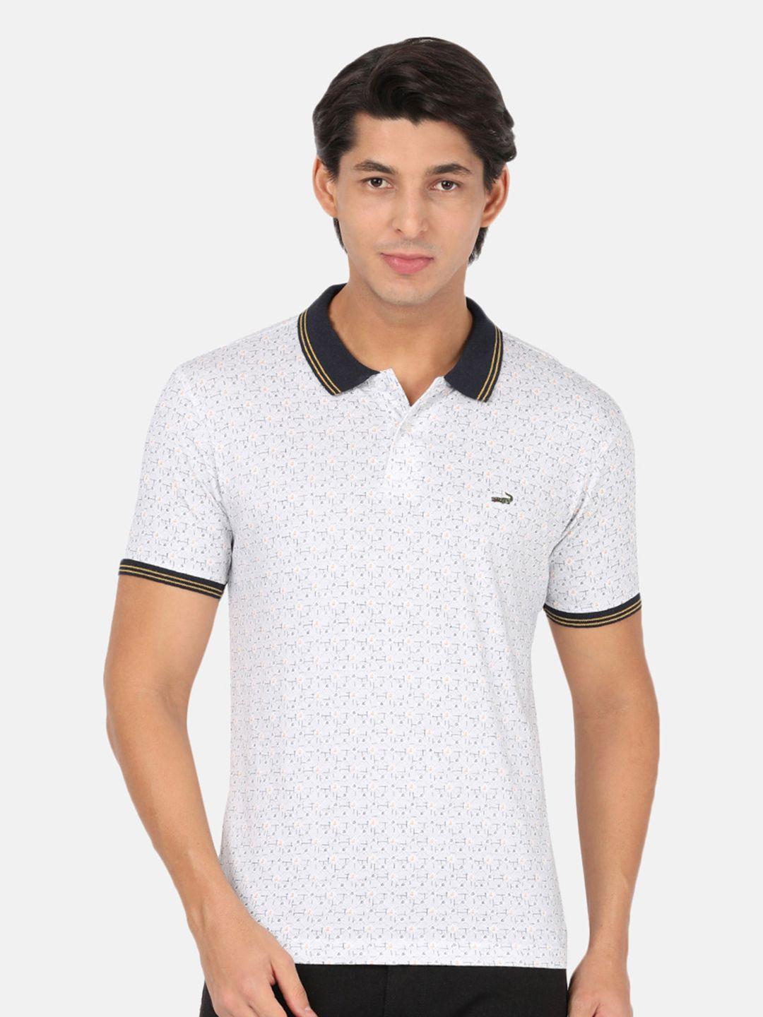 crocodile men white printed polo collar slim fit t-shirt