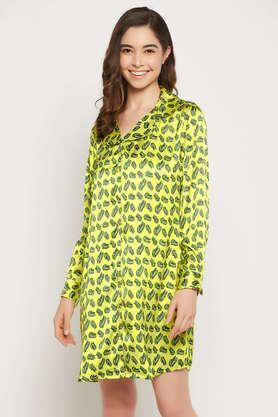 crocodile print button down sleep shirt in yellow - satin - yellow