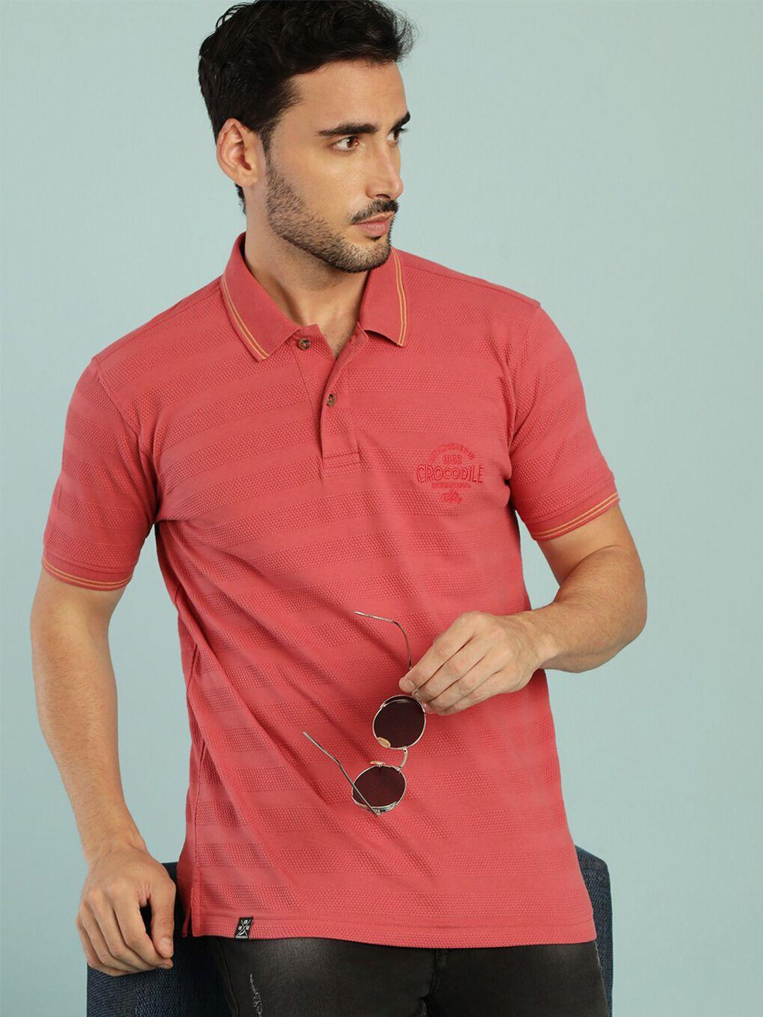 crocodile self design polo collar slim fit cotton t-shirt