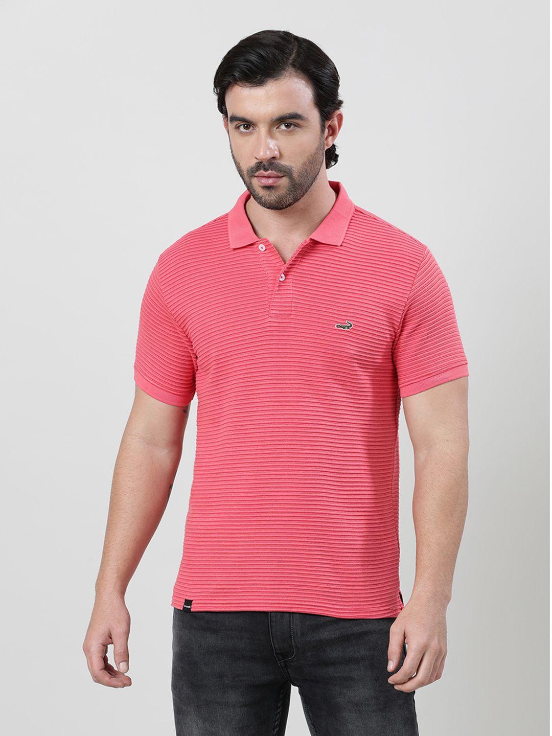 crocodile striped polo collar cotton slim fit t-shirt