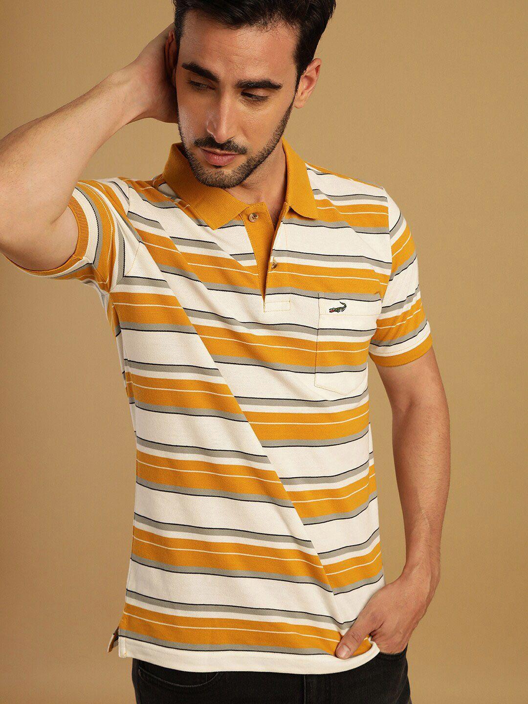 crocodile striped polo collar cotton t-shirt