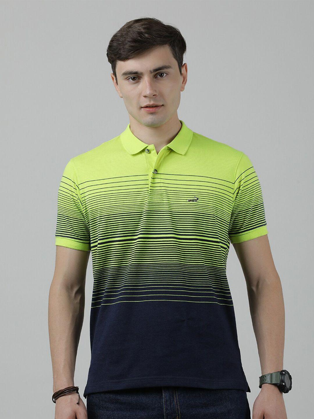 crocodile striped polo collar slim fit cotton t-shirt