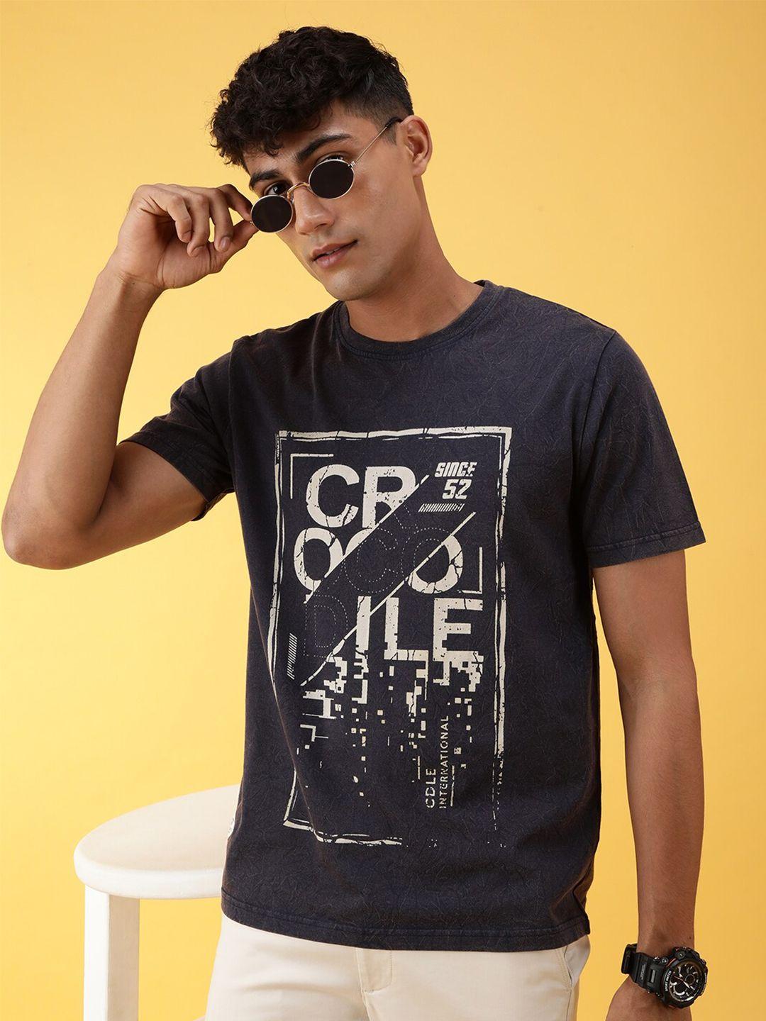 crocodile typography printed slim fit cotton t-shirt