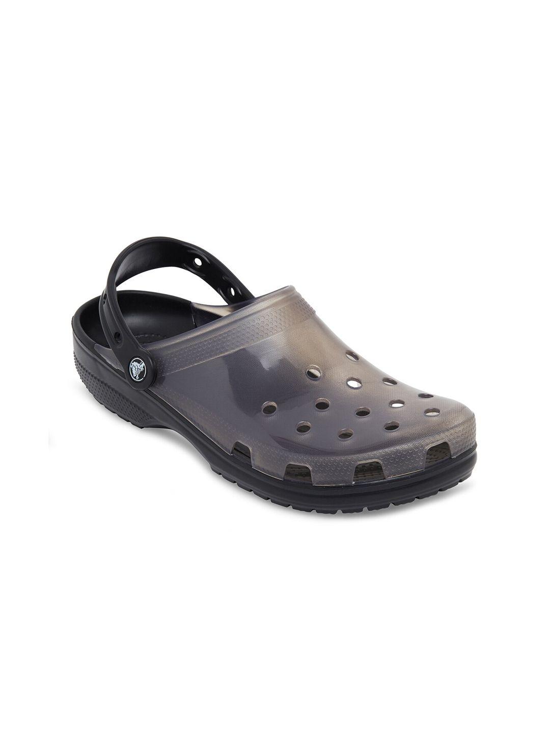 crocs classic unisex grey  black printed clogs sandals