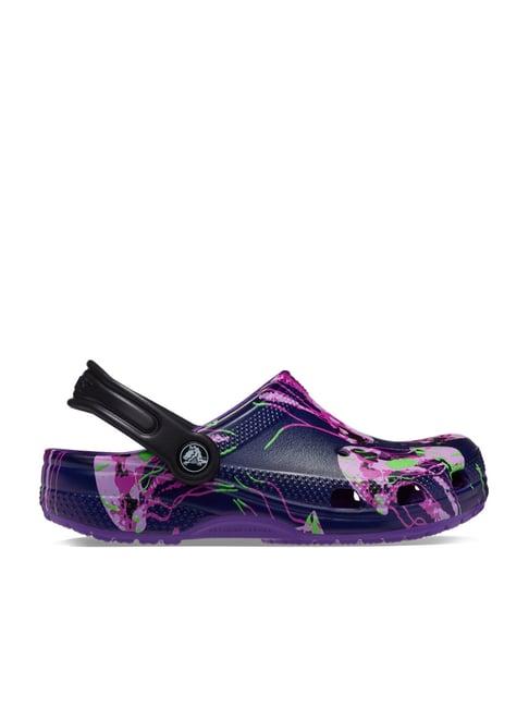 crocs kids classic neon purple back strap clogs