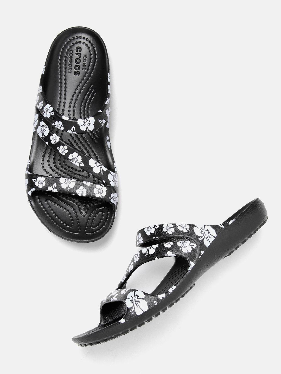 crocs-women-black-&-white-floral-printed-open-toe-flats