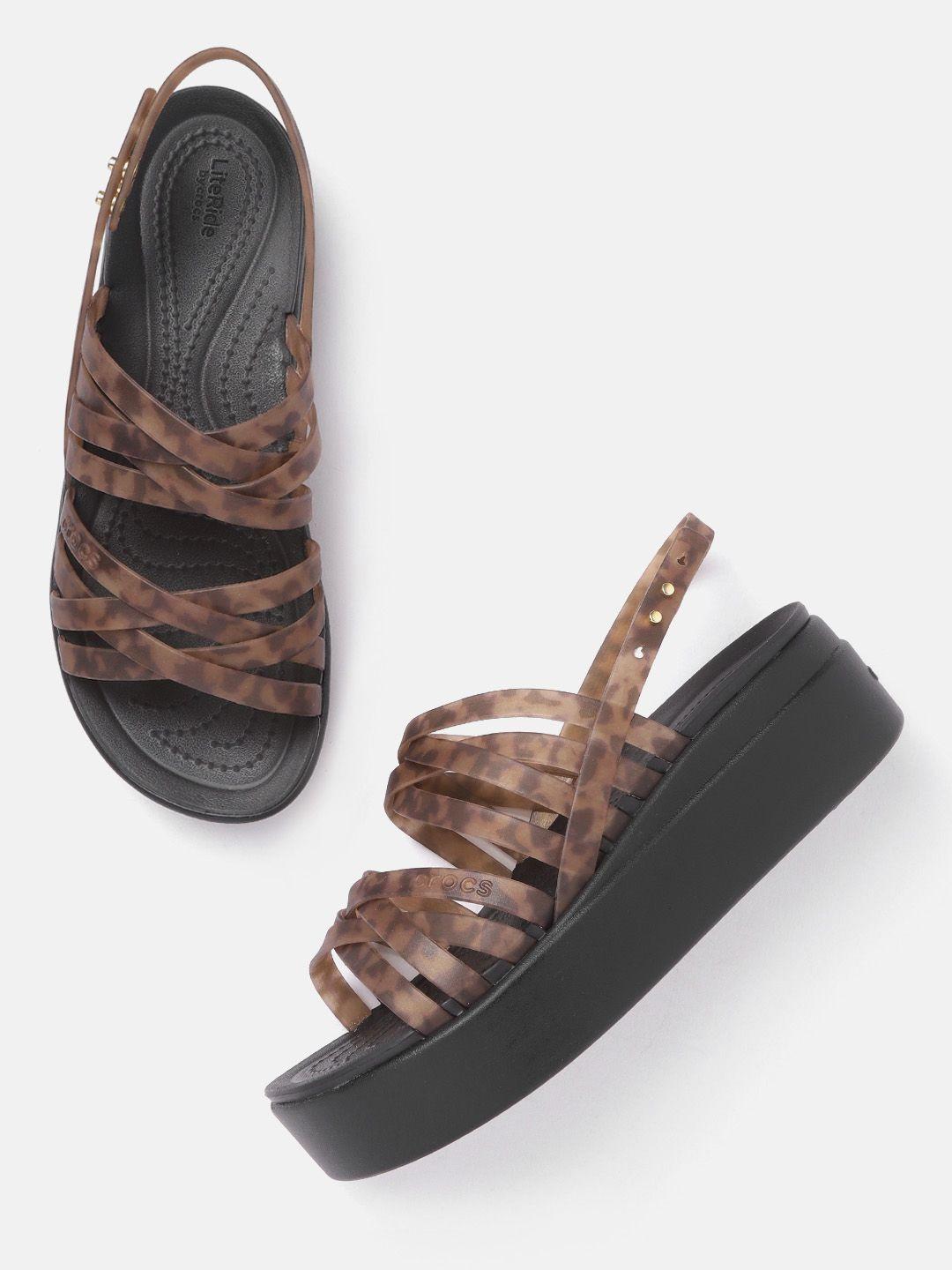 crocs-women-brown-printed-wedge-heels