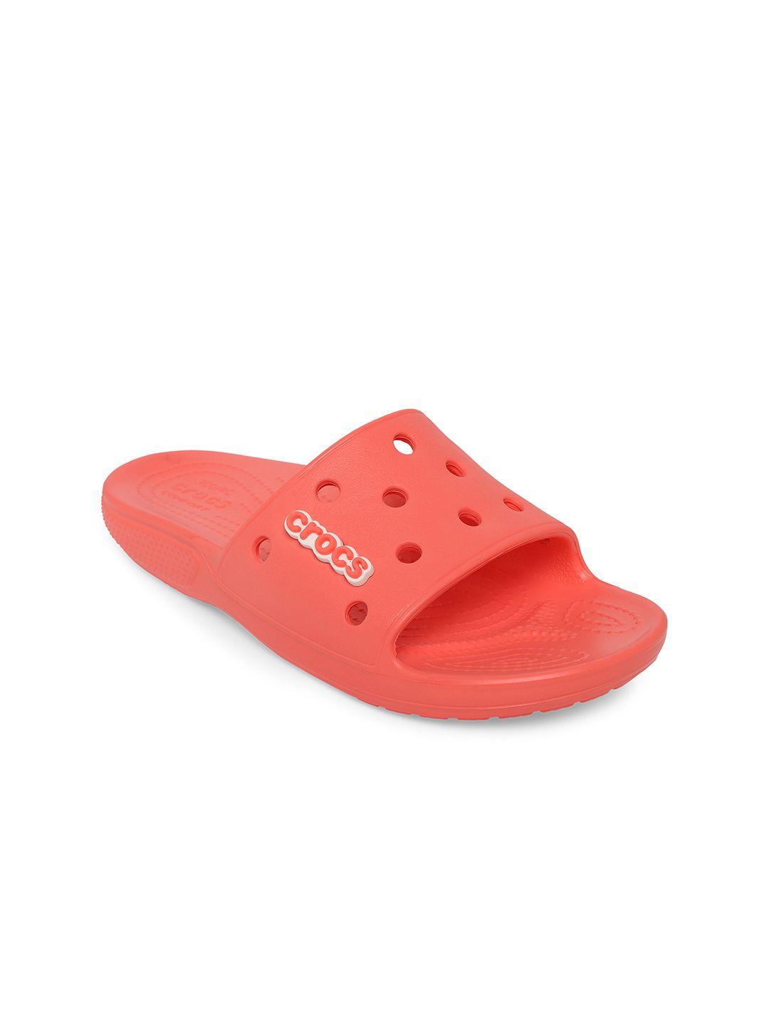 crocs classic  women coral orange solid sliders