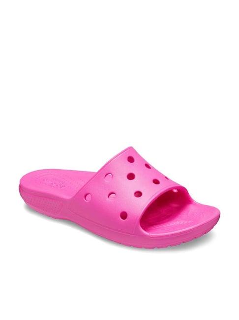 crocs kid's classic electric pink slides