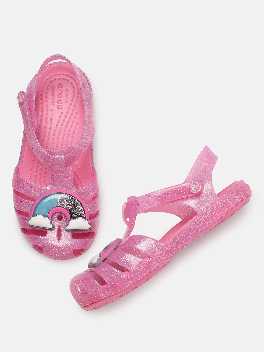 crocs kids pink isabella charm embellished open toe flats