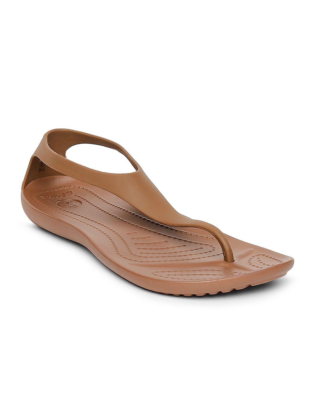 crocs sexi  women brown solid t-strap flats