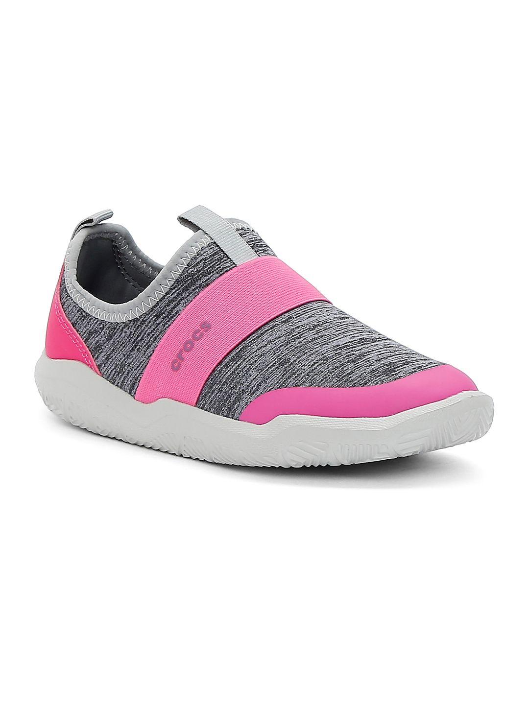 crocs swiftwater  kids grey  pink colourblocked slip-on sneakers