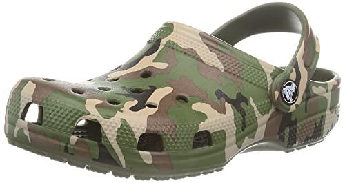 crocs unisex adult army green/multi classic clog 206454-3tc-m5w7