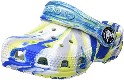 crocs unisex adult classic marbled clog t whi/bcb white/bright cobalt (206838-1e8)