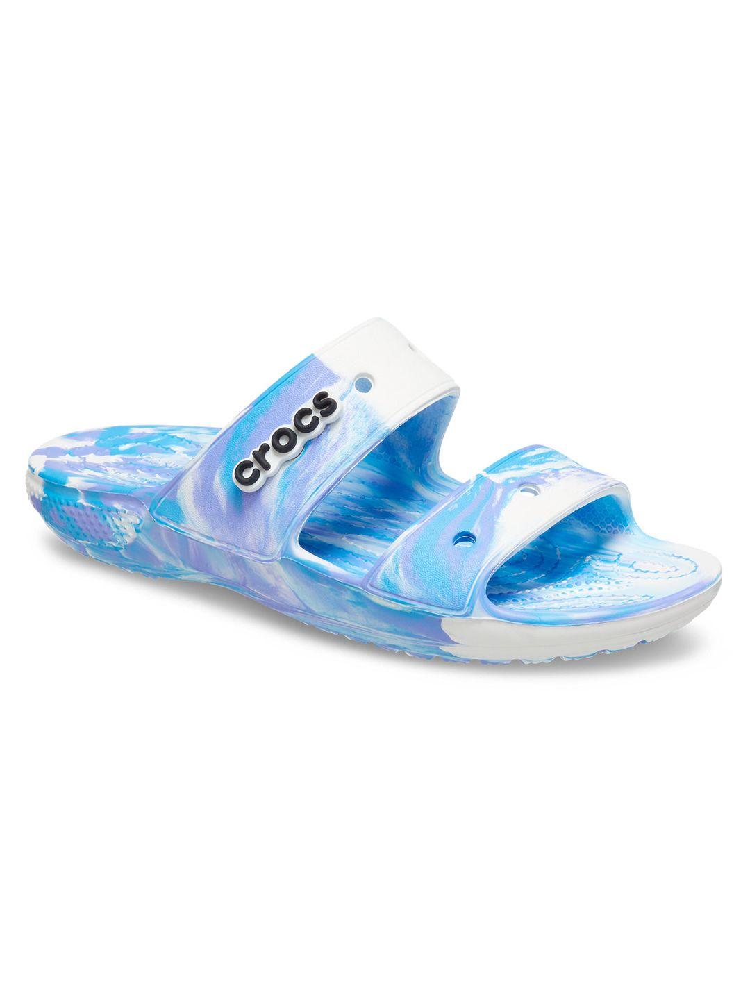 crocs unisex blue & white printed croslite sliders