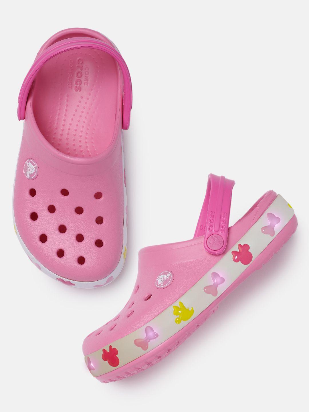 crocs unisex kids pink mickey & friends lights applique croslite clogs with cut-outs