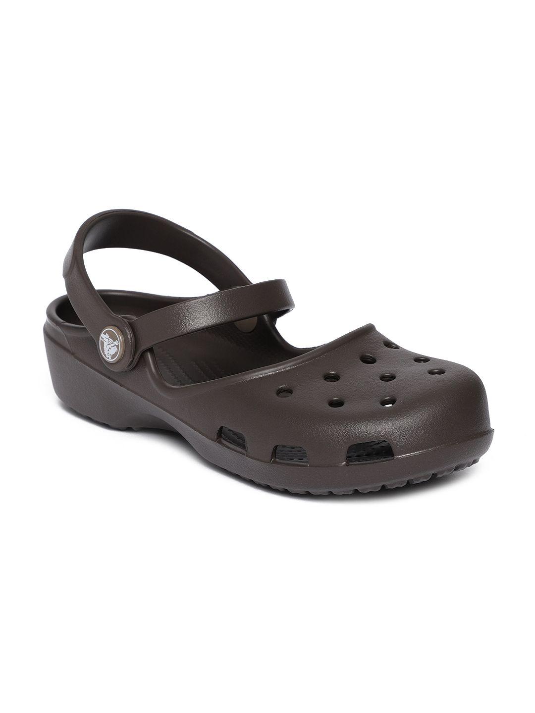 crocs women brown solid clogs