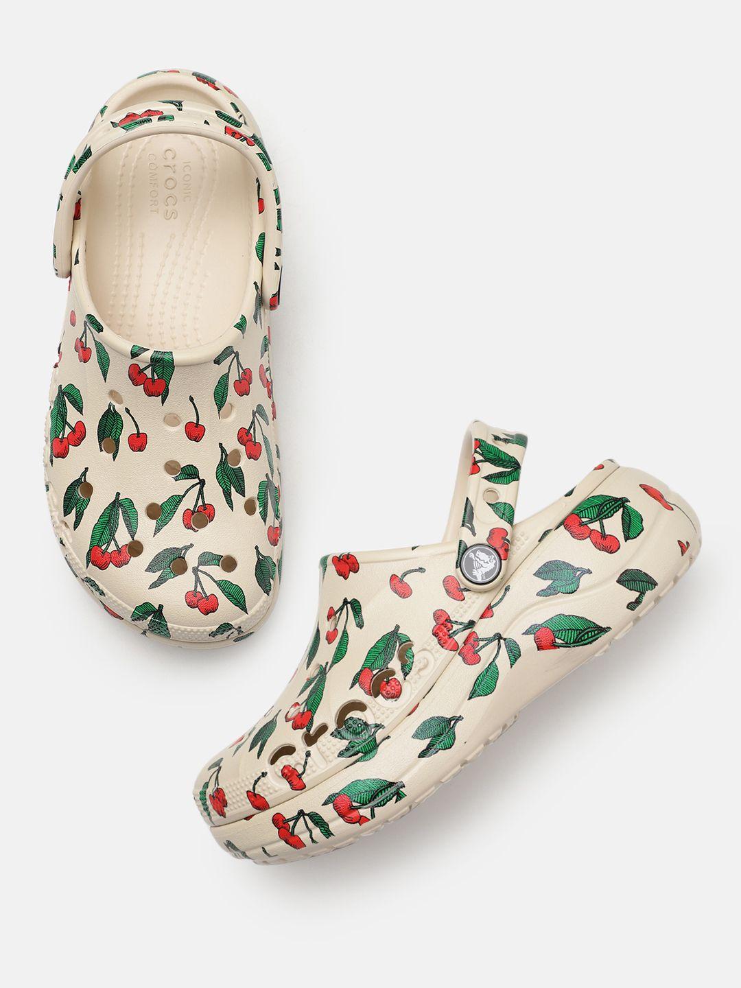 crocs women floral print croslite clogs with laser cut detail