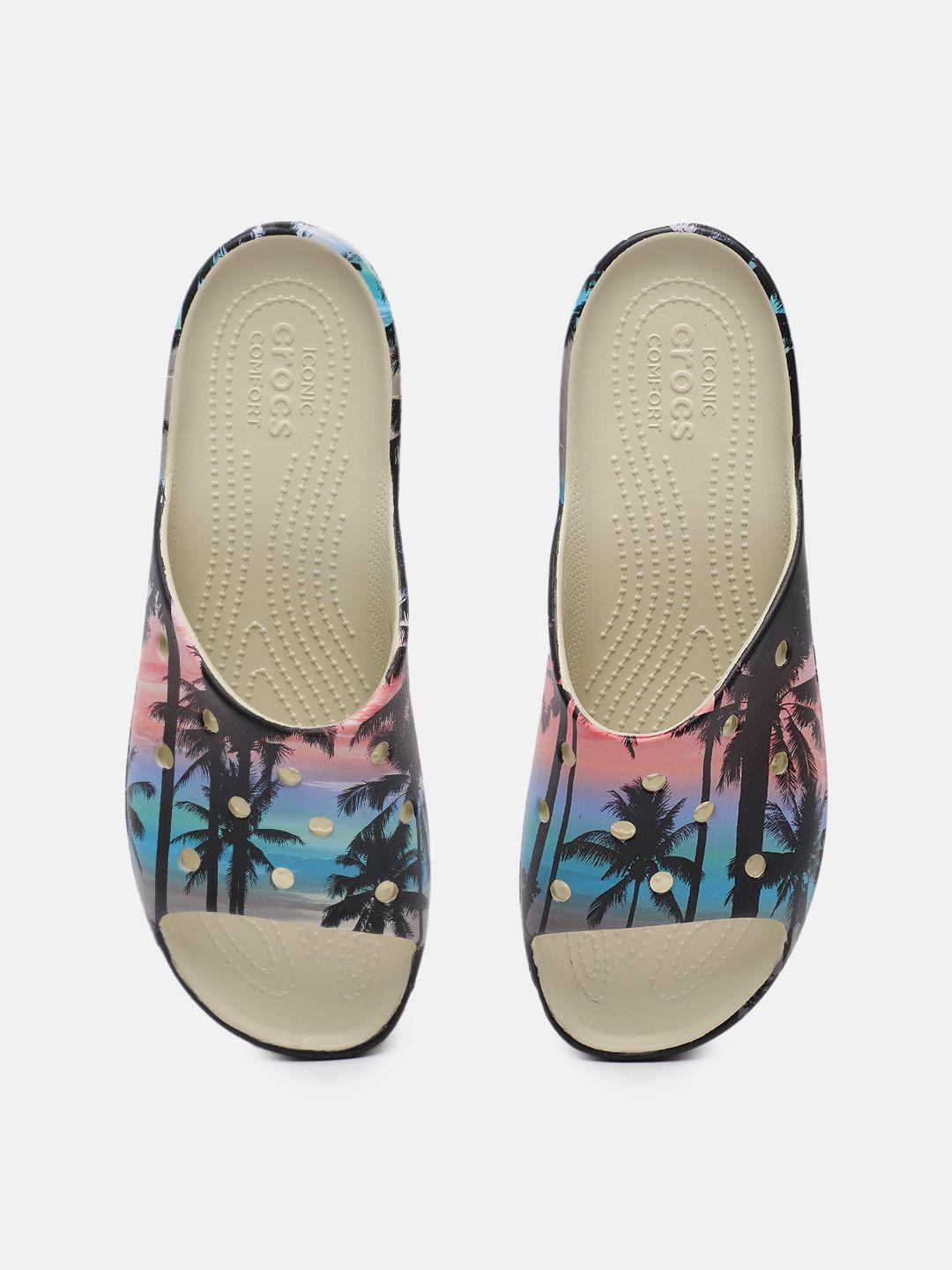 crocs women graphic printed sliders