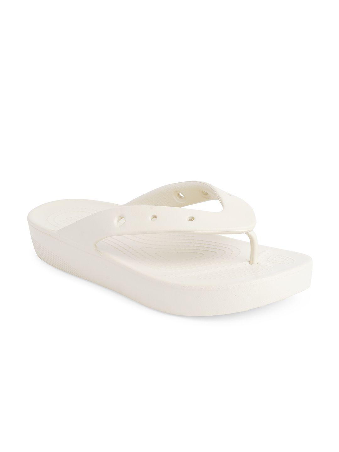 crocs women off white textured thong flip-flops