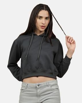 crop hoodie with ribbed hems