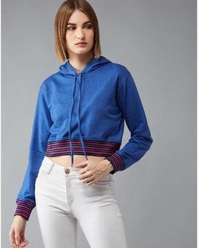 crop hoodie with striped contrast hem