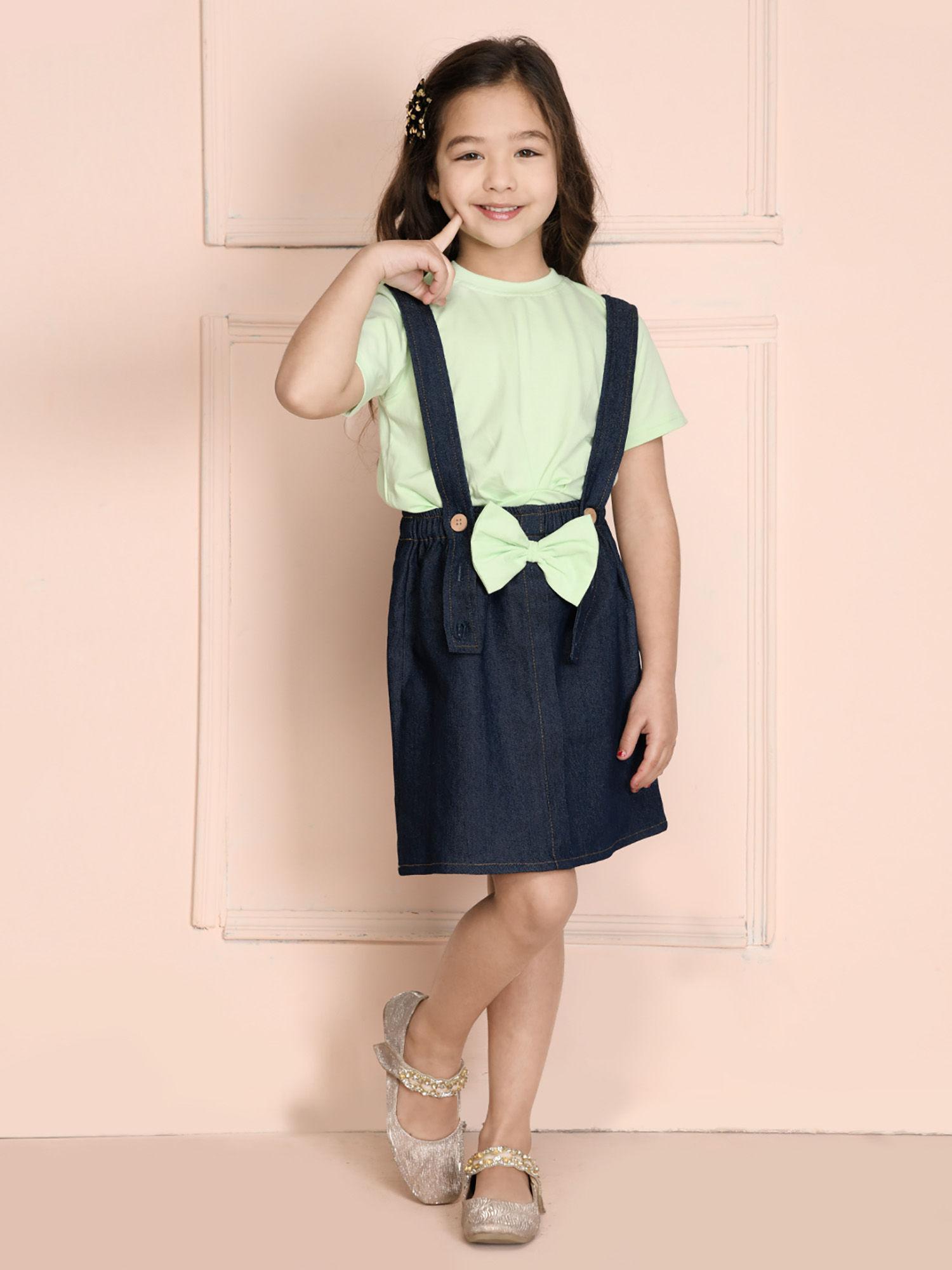 crop knot top with dungaree skirt (set of 2)