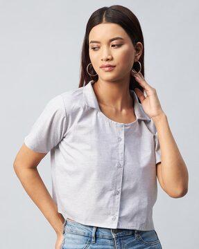 crop shirt with curved hemline